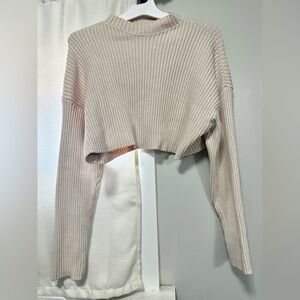 Mabel Boutique Ribbed Cropped Sweater Top in Light Beige